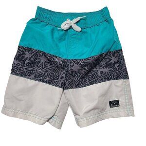 Big Chill Swim Trunks Shorts Boys Size 5 Lined Drawstring Teal White Black